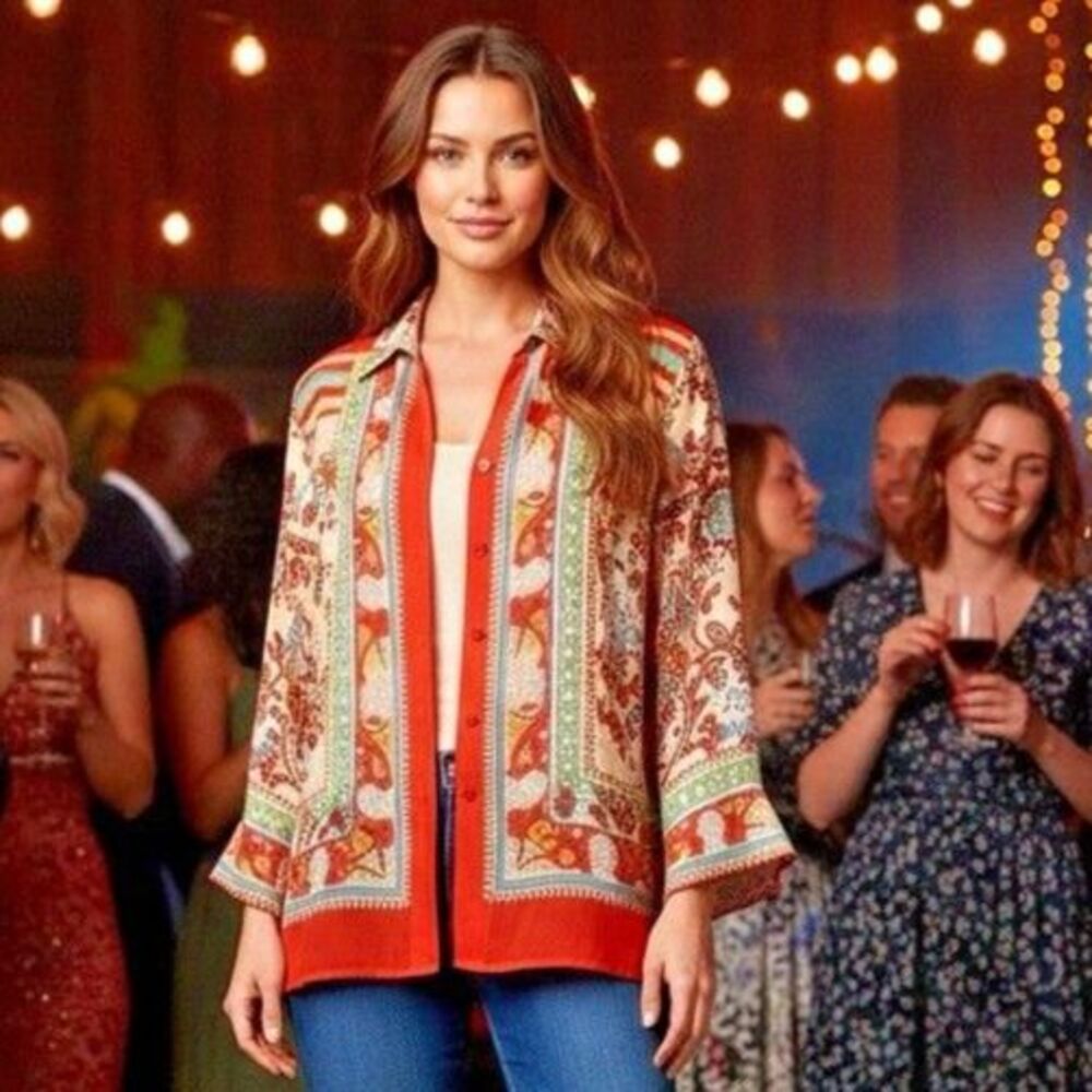 Notations Womens Size Small 2-Piece Top and Jacket Set Bohemian Floral Paisley